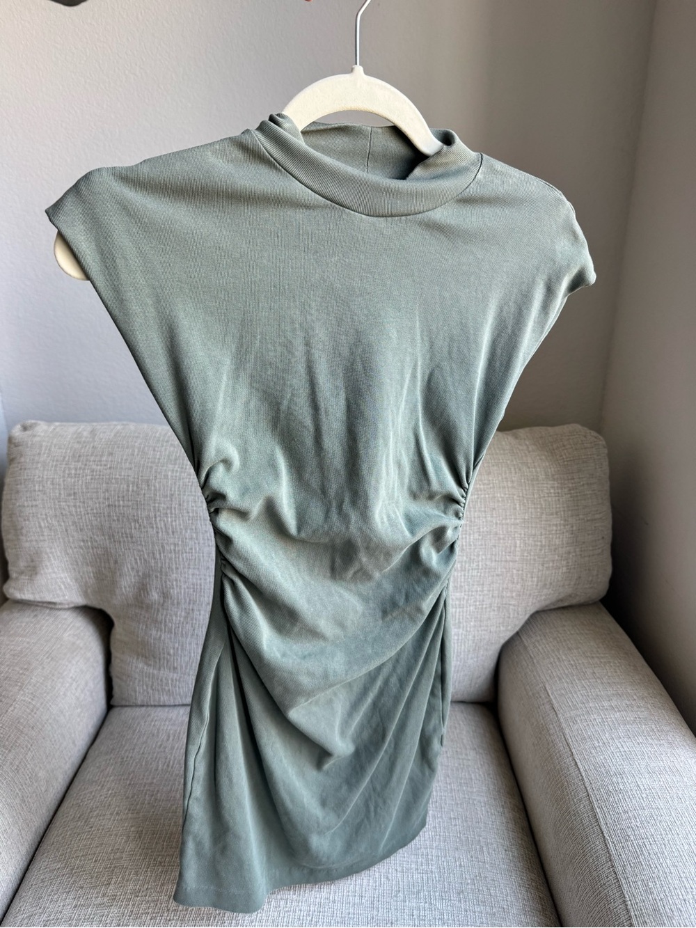 Zara Green Ruched Mock Neck Dress